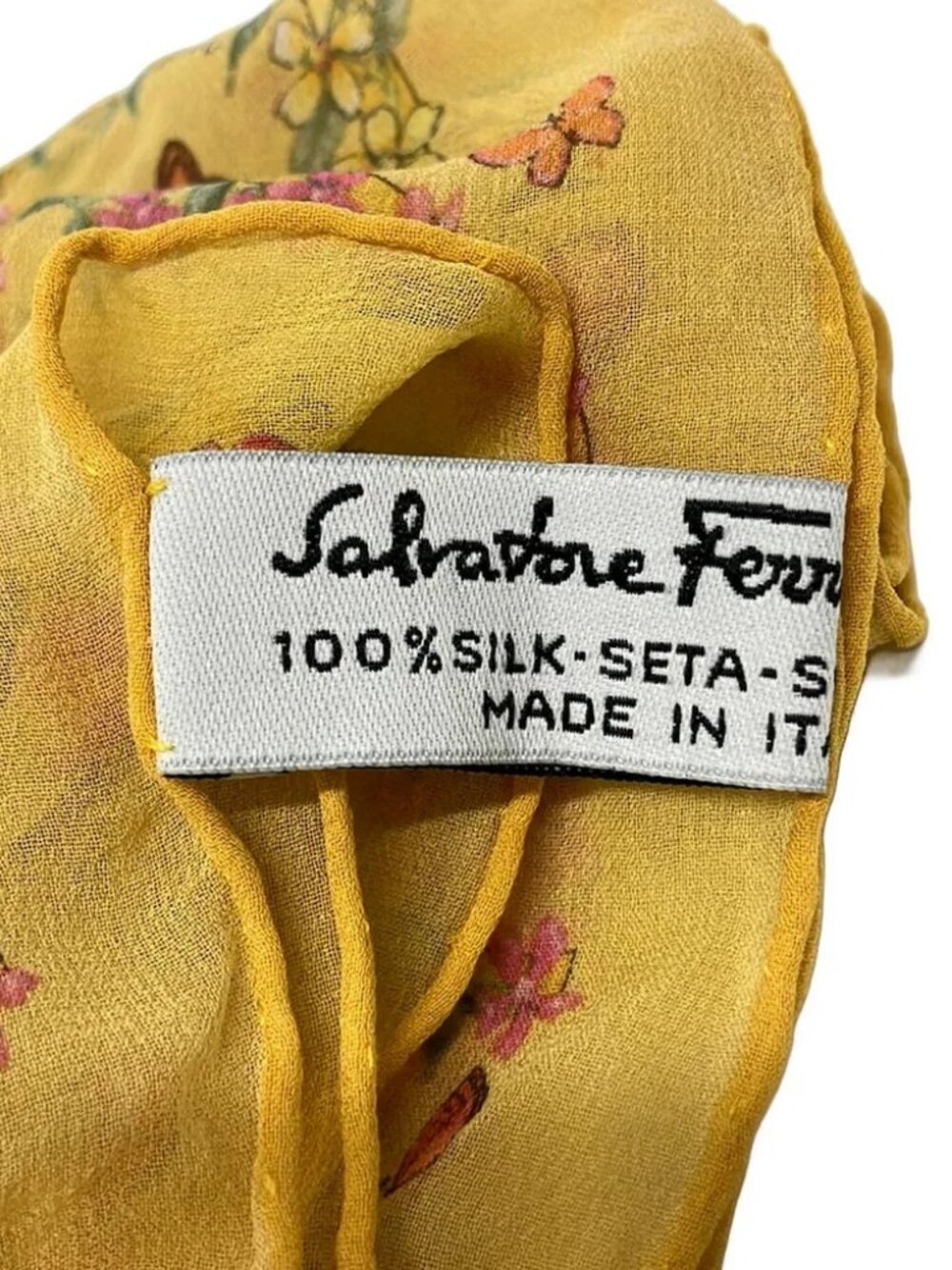 Salvatore Ferragamo - Yellow Pink Green Silk Scarf - Picture 6 of 6